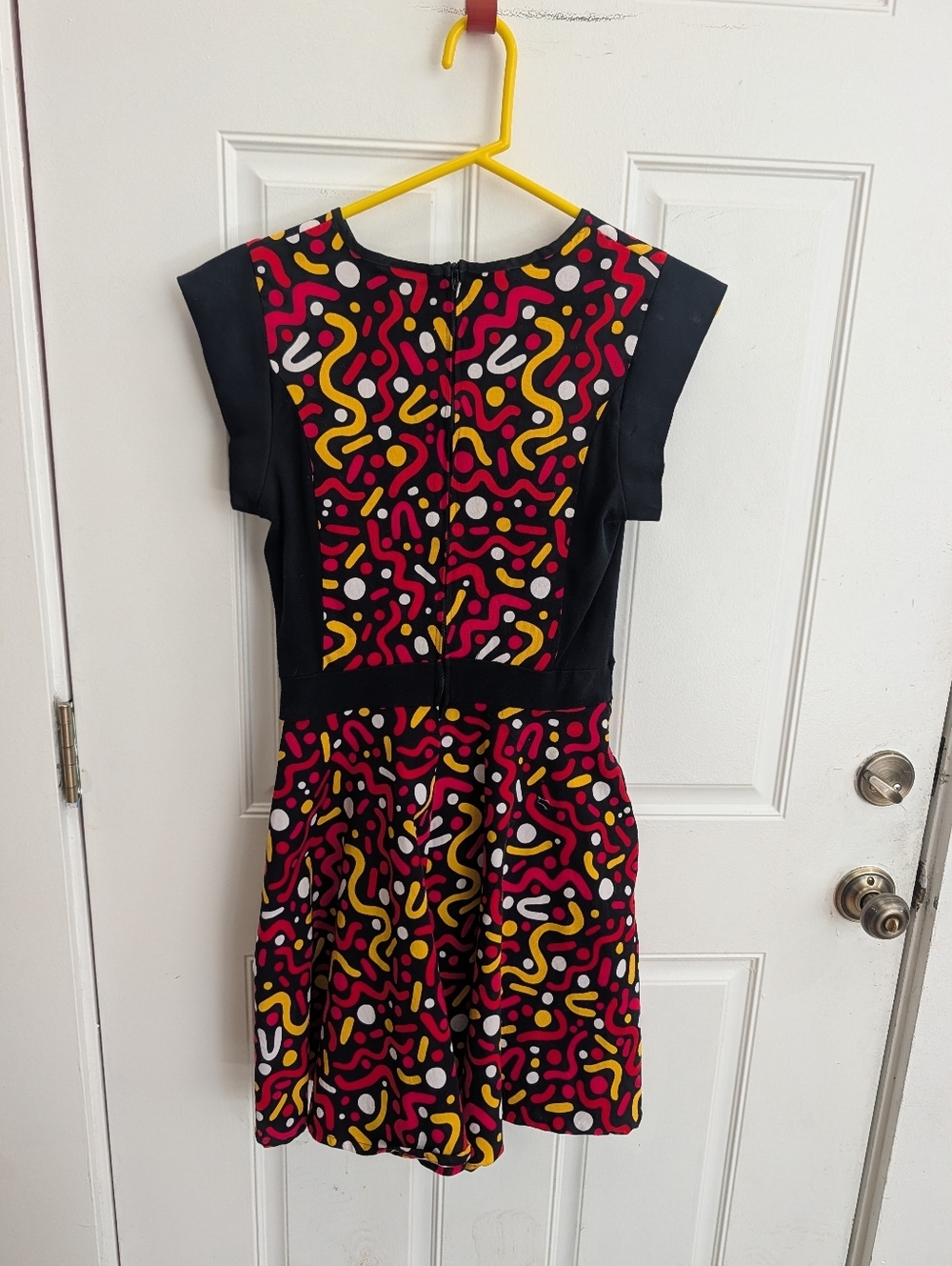 Nooworks Black Fit And Flare Dress, Red, Yellow & White Abstract Print - Picture 6 of 6